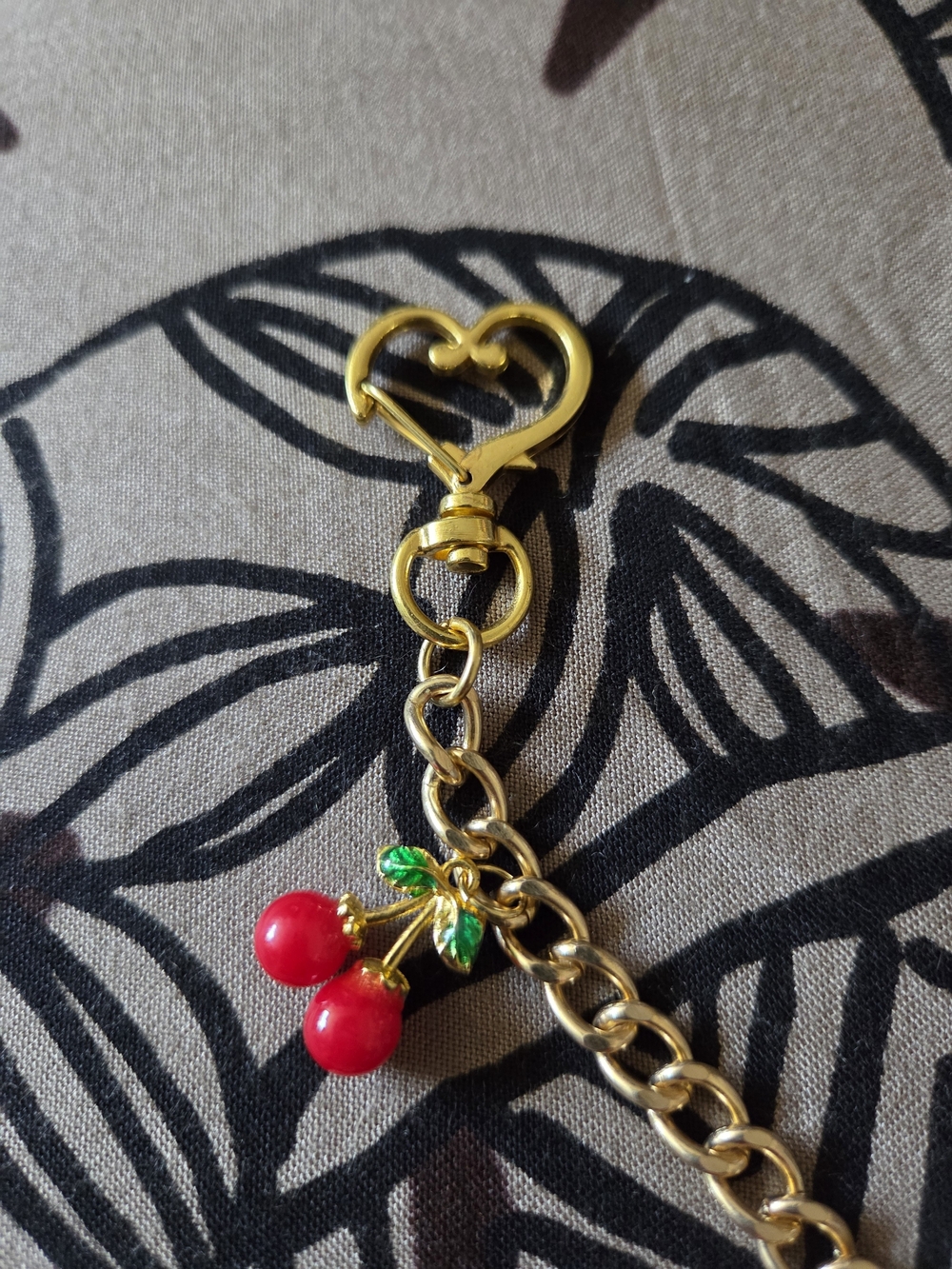 🍒Gold Cherry Bag Charm with Red Enamel Cherries🍒 - Picture 4 of 5